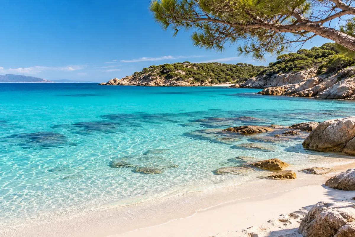Acqua turchese e sabbia chiara lungo la costa della Sardegna